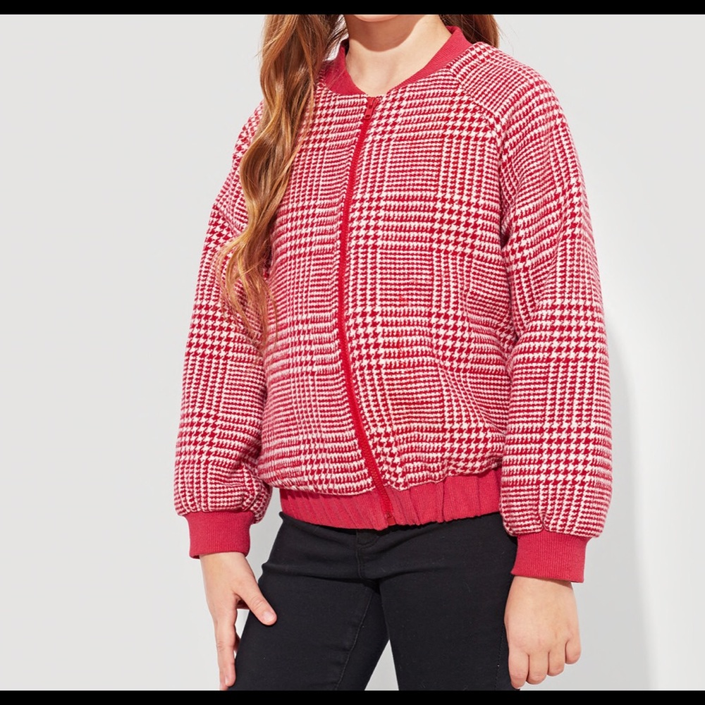 Red Plaid Full Zip Up Coat/Jacket Red/White - Picture 2 of 7